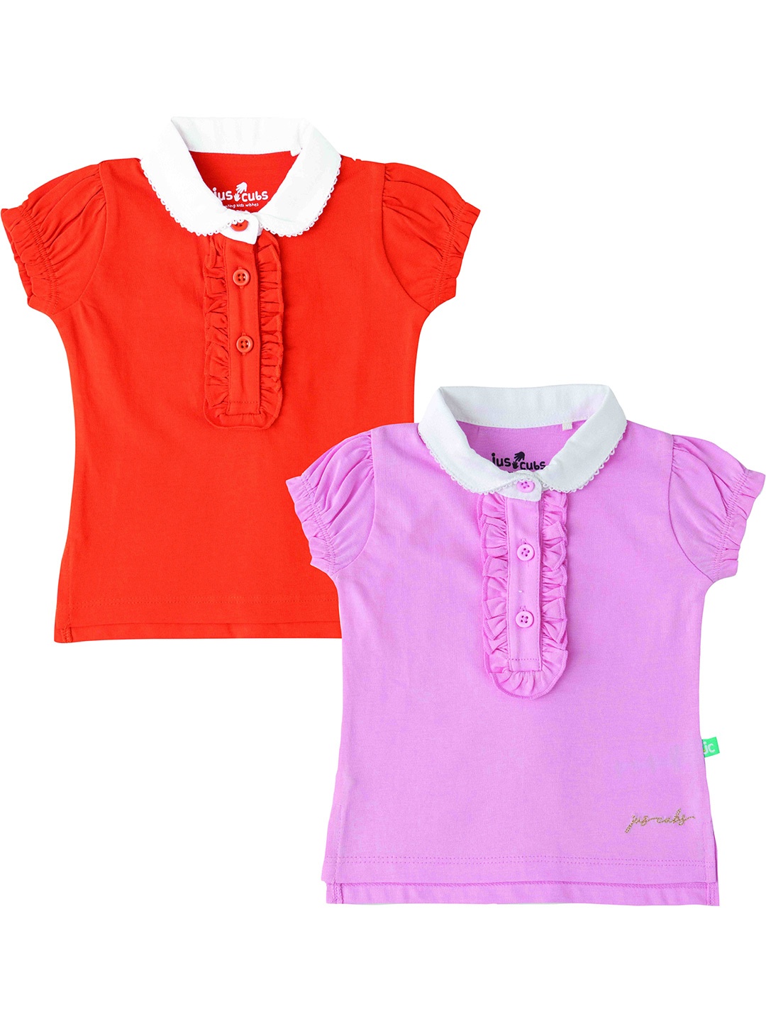 

JusCubs Girls Pack Of 2 Peter Pan Collar Solid T-shirts, Red