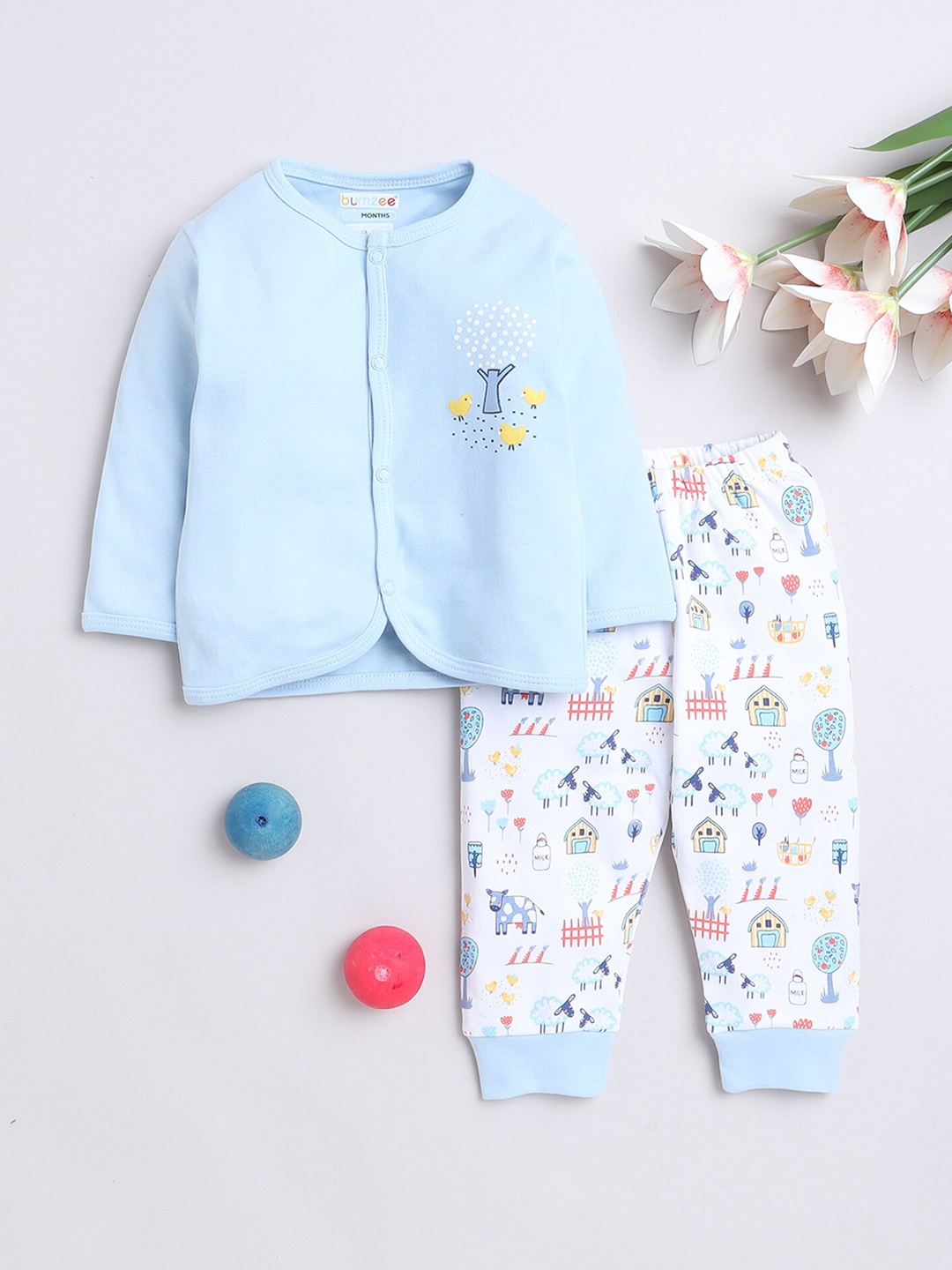 

BUMZEE Boys Graphic Printed Pure Cotton Night suit, Blue