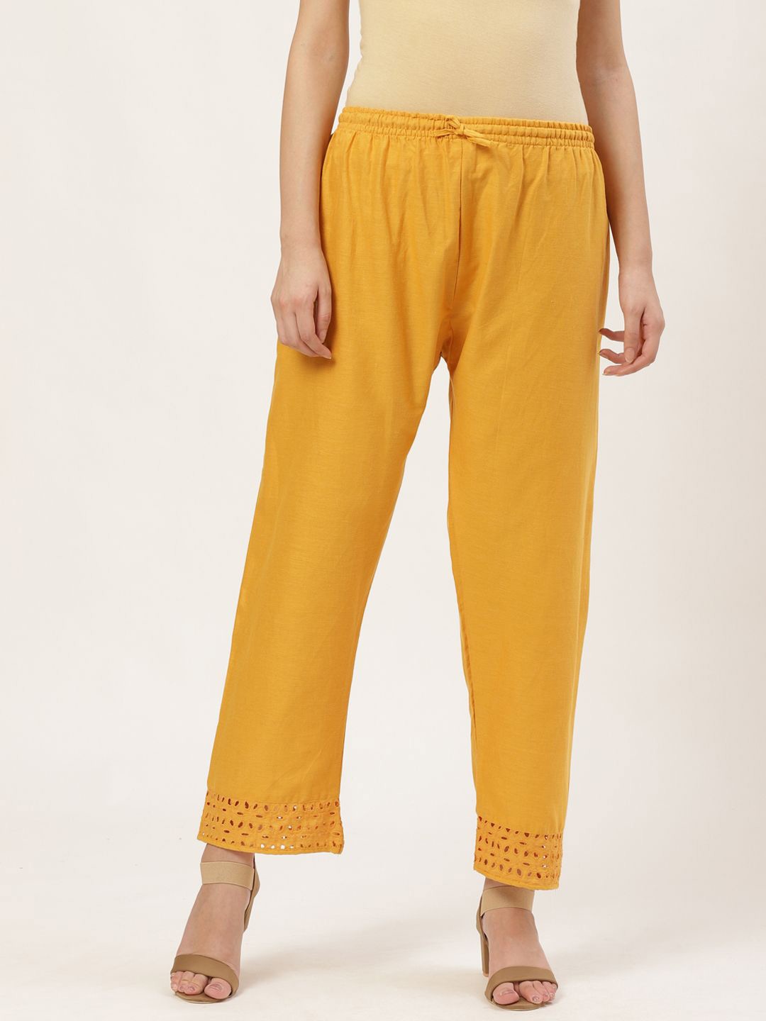 

KALINI Women Lace Palazzos, Mustard