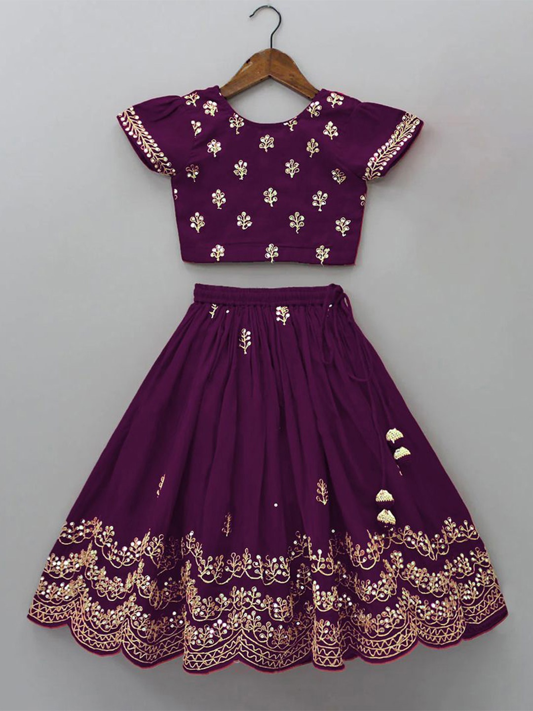 

BAESD Girls Embroidered Sequinned Ready to Wear Lehenga With Top, Purple