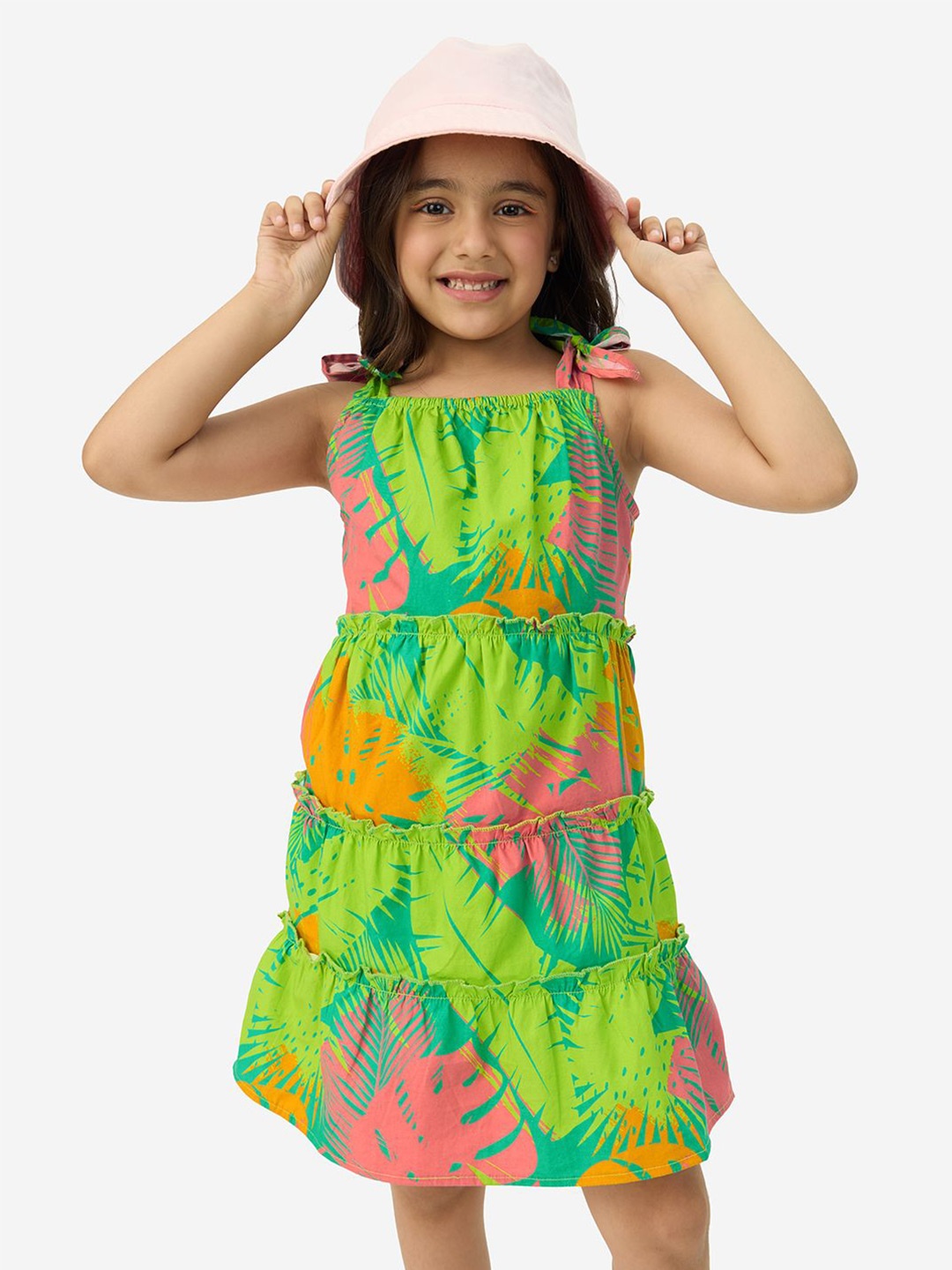 

The Souled Store Tropical Print Cotton A-Line Dress, Green