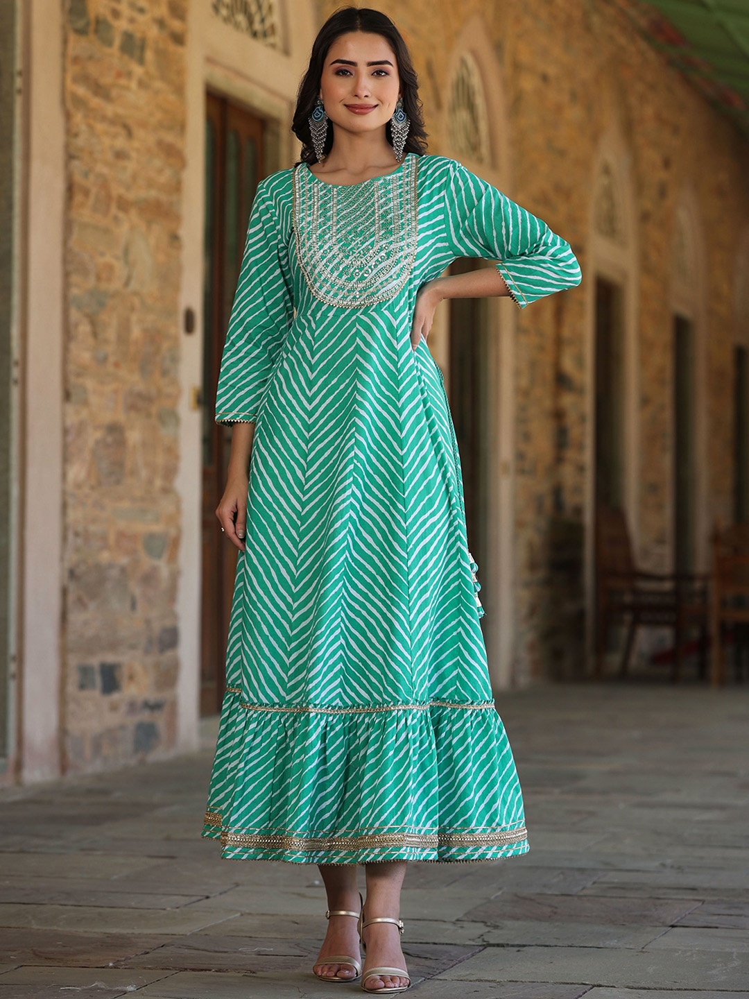 

Juniper Leheriya Printed Cotton Ethnic Dresses, Green