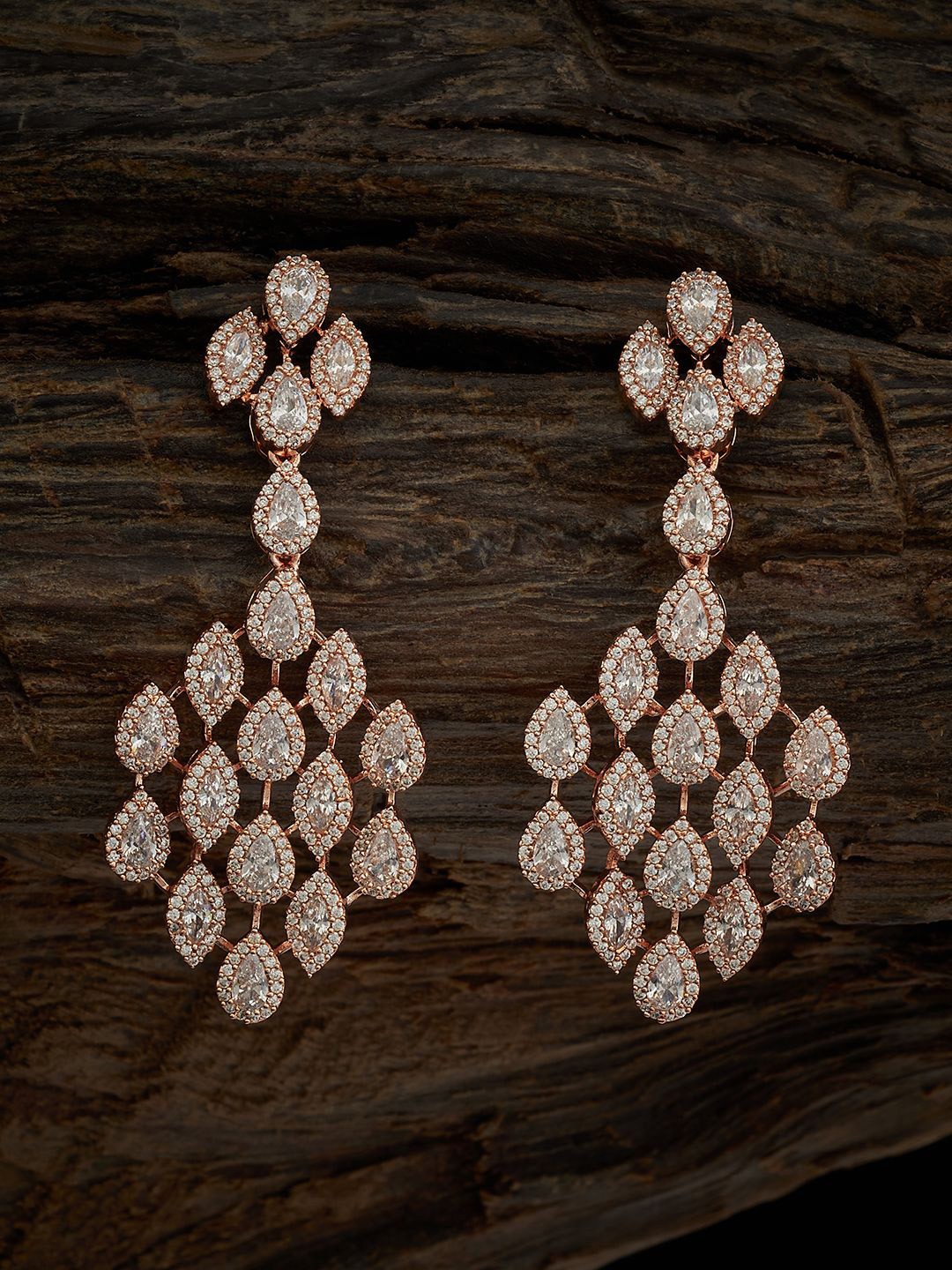 

Kushal's Fashion Jewellery Rose Gold-Plated Cubic Zirconia Contemporary Drop Earrings
