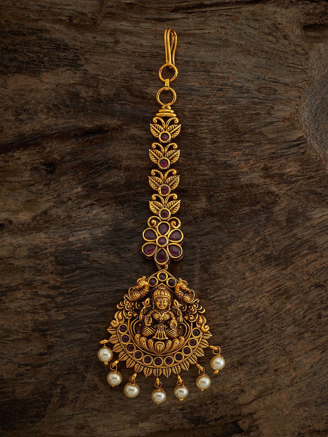 

Kushal's Fashion Jewellery Gold-Plated Artificial Beads Studded Maang Tikka Head Jewellery, White