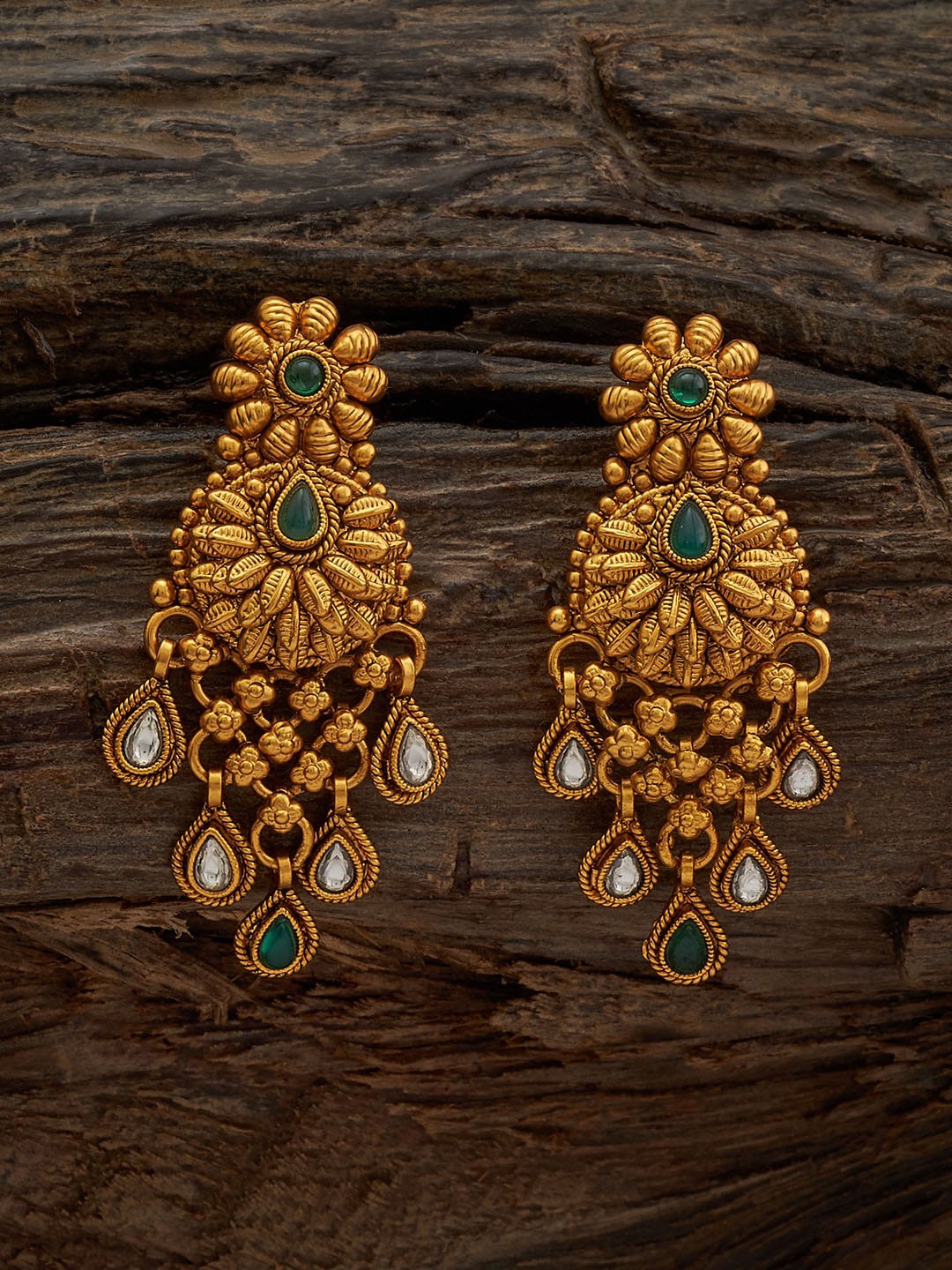 

Kushal's Fashion Jewellery Gold-Plated Copper Artificial Stones Classic Ear Cuff Earrings, Green