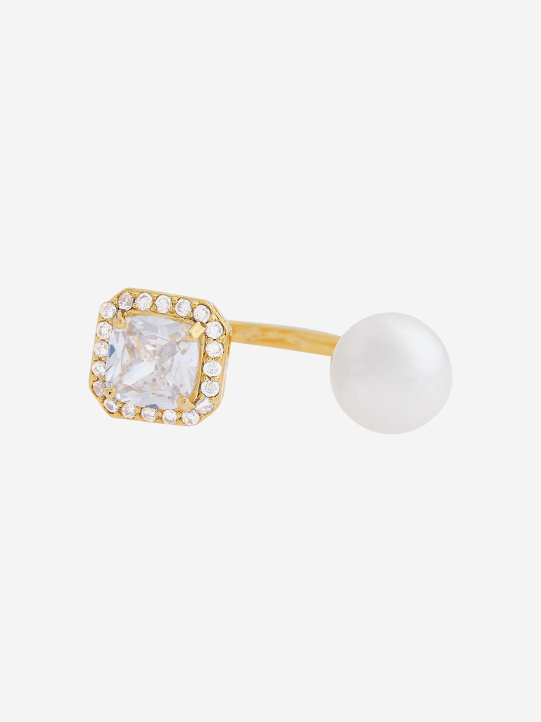 

Kushal's Fashion Jewellery Gold-Plated Zircon & Pearl Studded Finger Ring, White