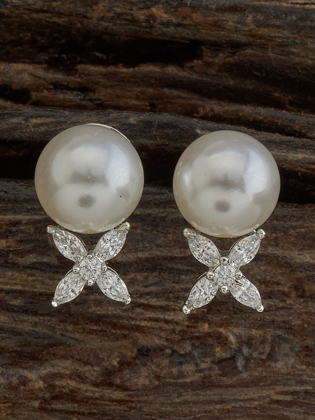 

Kushal's Fashion Jewellery Rhodium-Plated Classic Studs Earrings, White