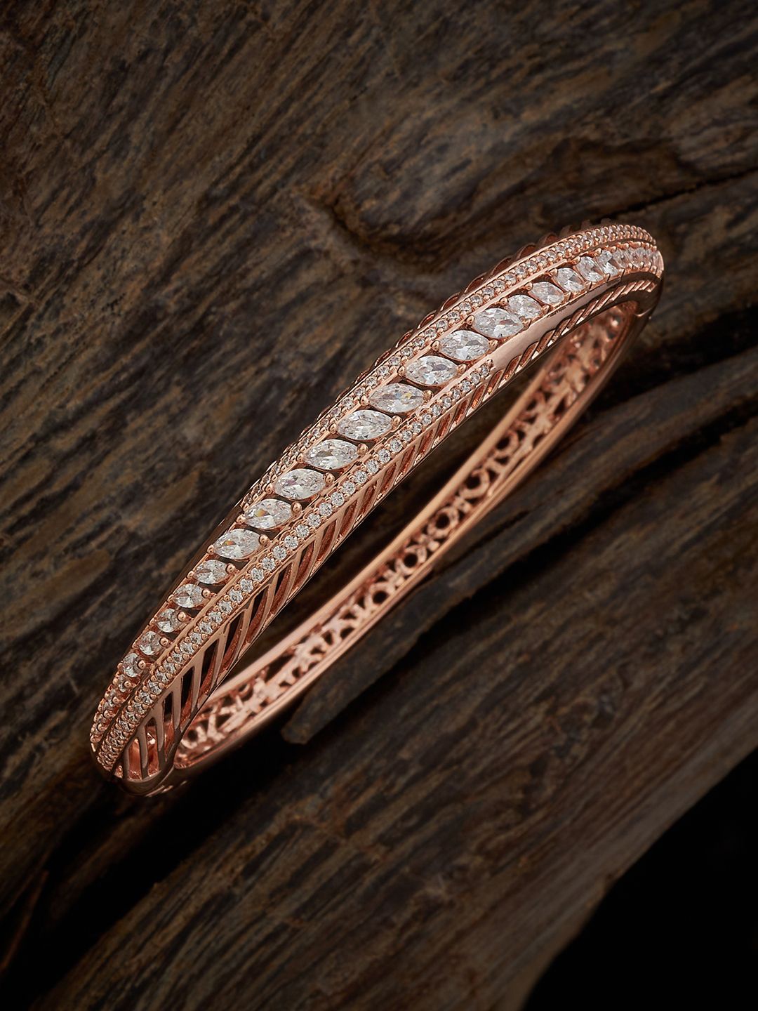 

Kushal's Fashion Jewellery Cubic Zirconia Rose Gold-Plated Kada Bracelet
