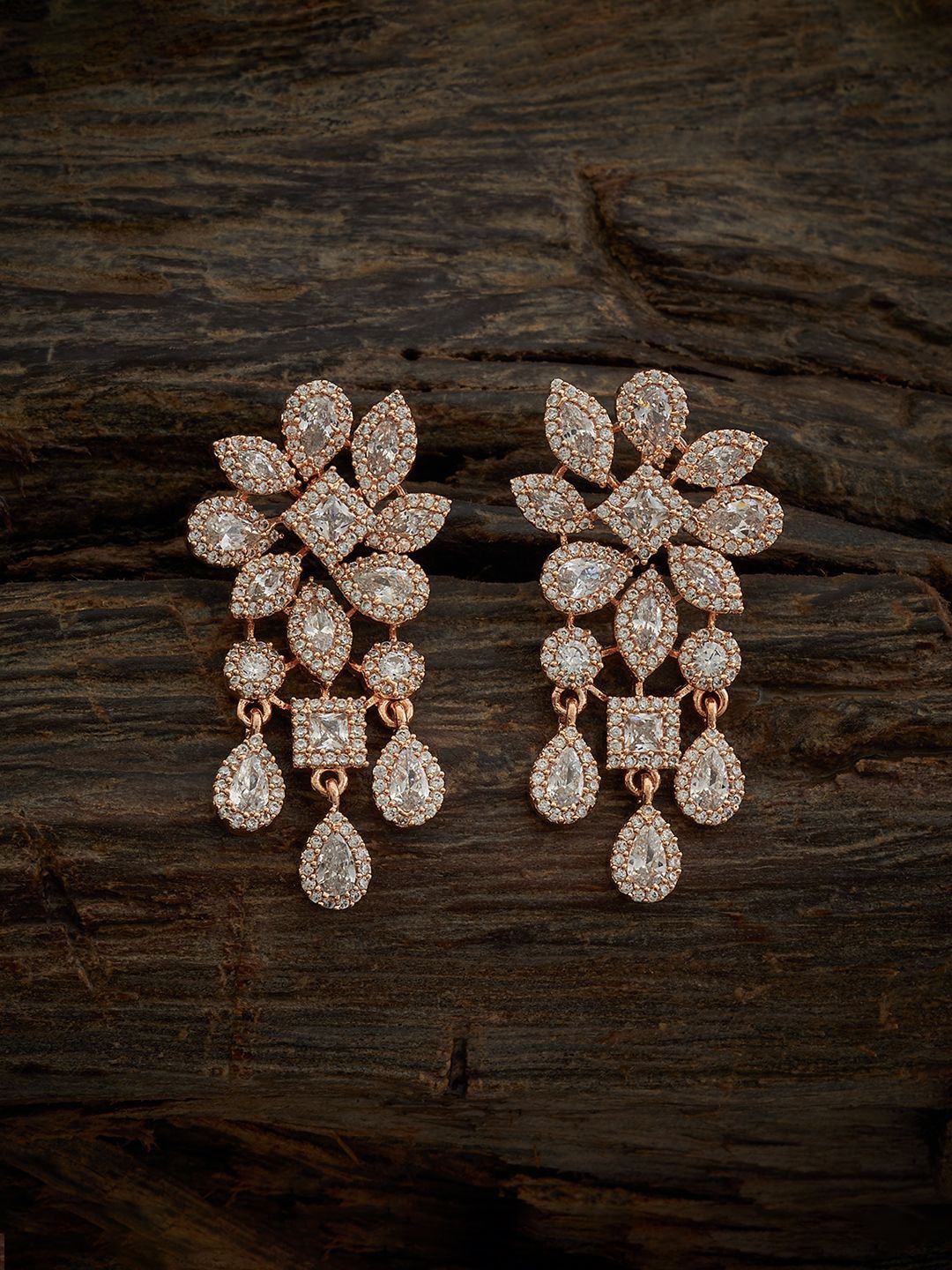 

Kushal's Fashion Jewellery Rose Gold-Plated Classic Artificial Stones Hoop Earrings, White