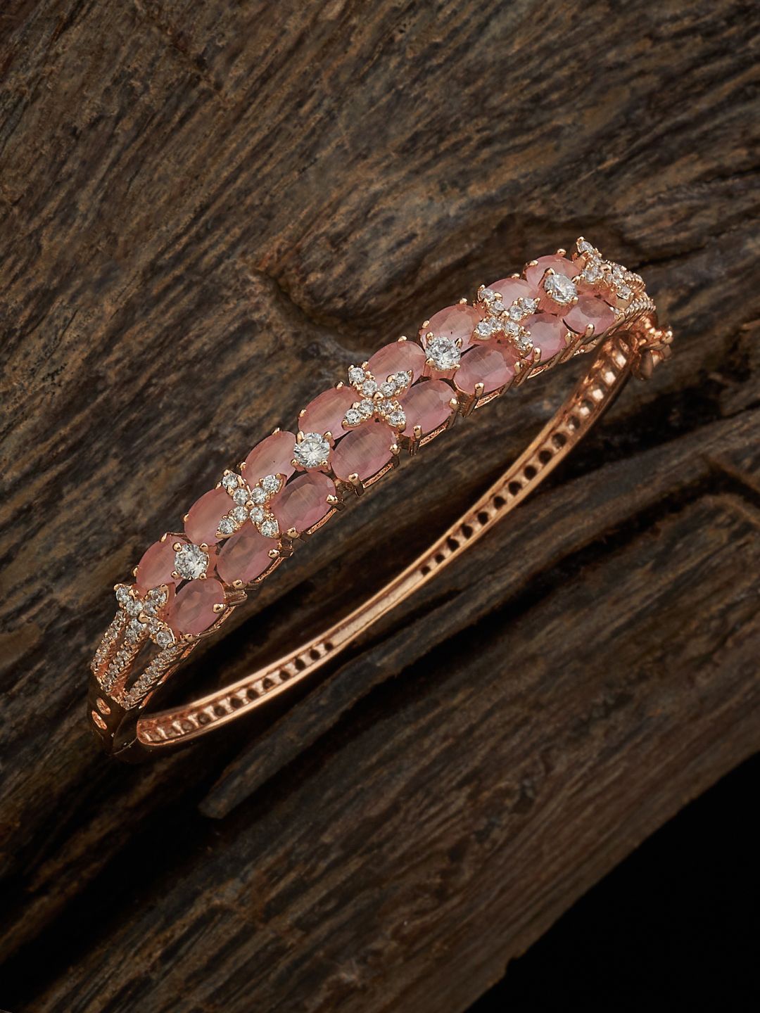 

Kushal's Fashion Jewellery Cubic Zirconia Rose Gold-Plated Kada Bracelet, Pink