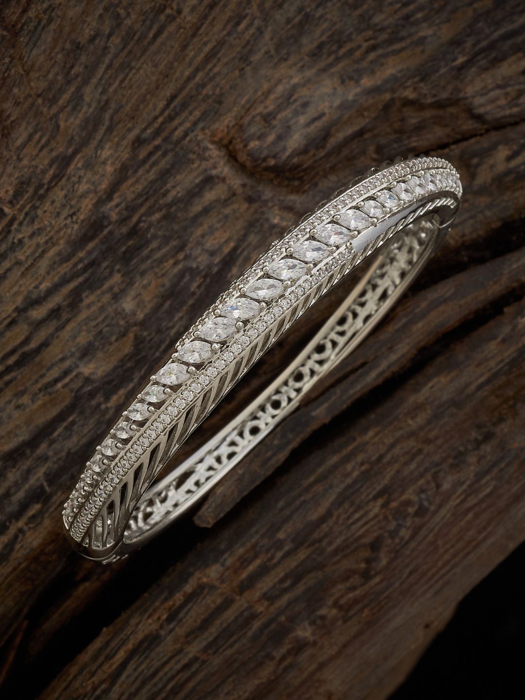 

Kushal's Fashion Jewellery Cubic Zirconia Rhodium-Plated Kada Bracelet, Silver
