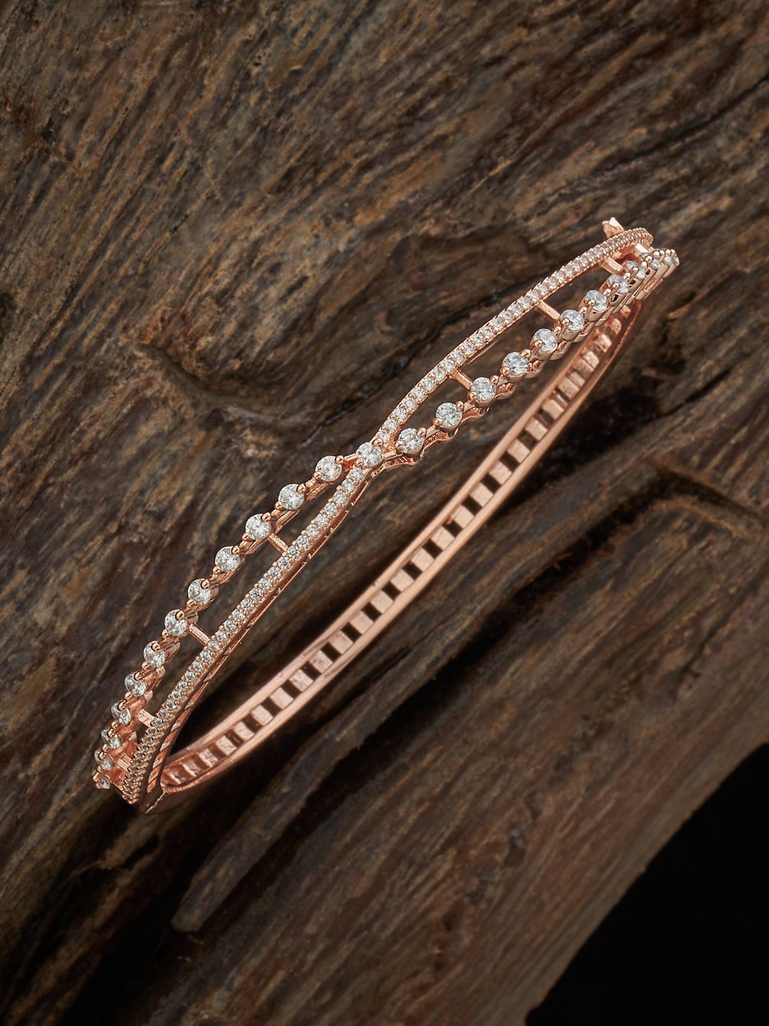 

Kushal's Fashion Jewellery Cubic Zirconia Rose Gold-Plated Kada Bracelet