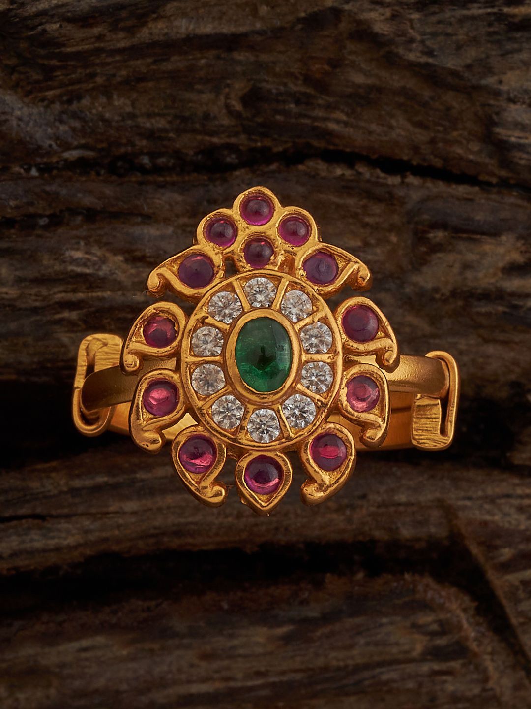 

Kushal's Fashion Jewellery Gold Plated Stone Studded Temple 92.5 Silver Finger Ring