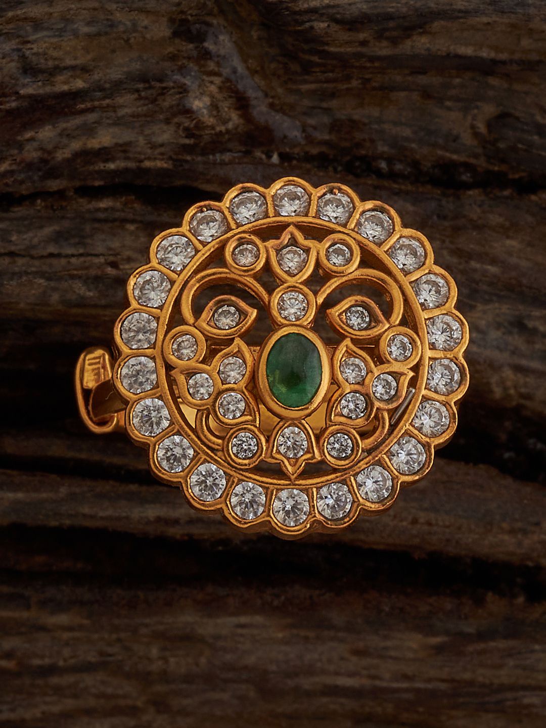 

Kushal's Fashion Jewellery Gold Plated Stone Studded Temple 92.5 Silver Finger Ring