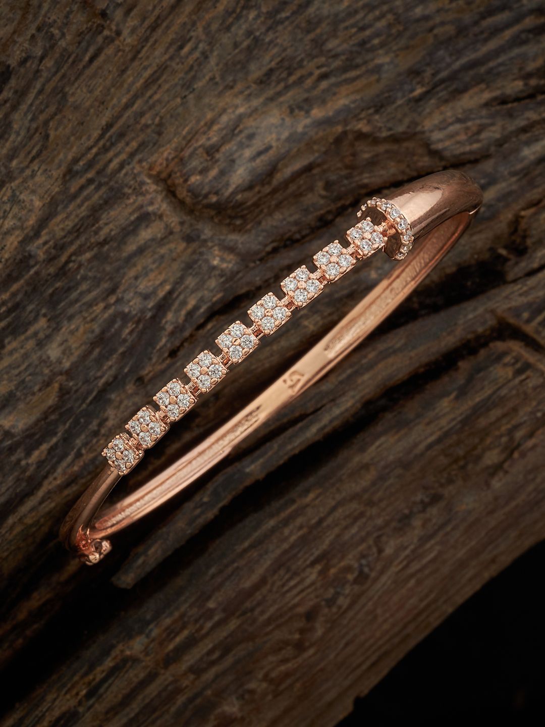 

Kushal's Fashion Jewellery Cubic Zirconia Rose Gold-Plated Kada Bracelet
