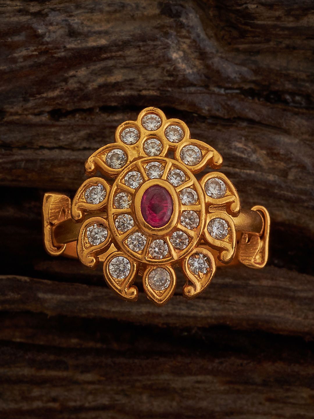 

Kushal's Fashion Jewellery Gold Plated Stone-Studded Temple 92.5 Silver Finger Ring