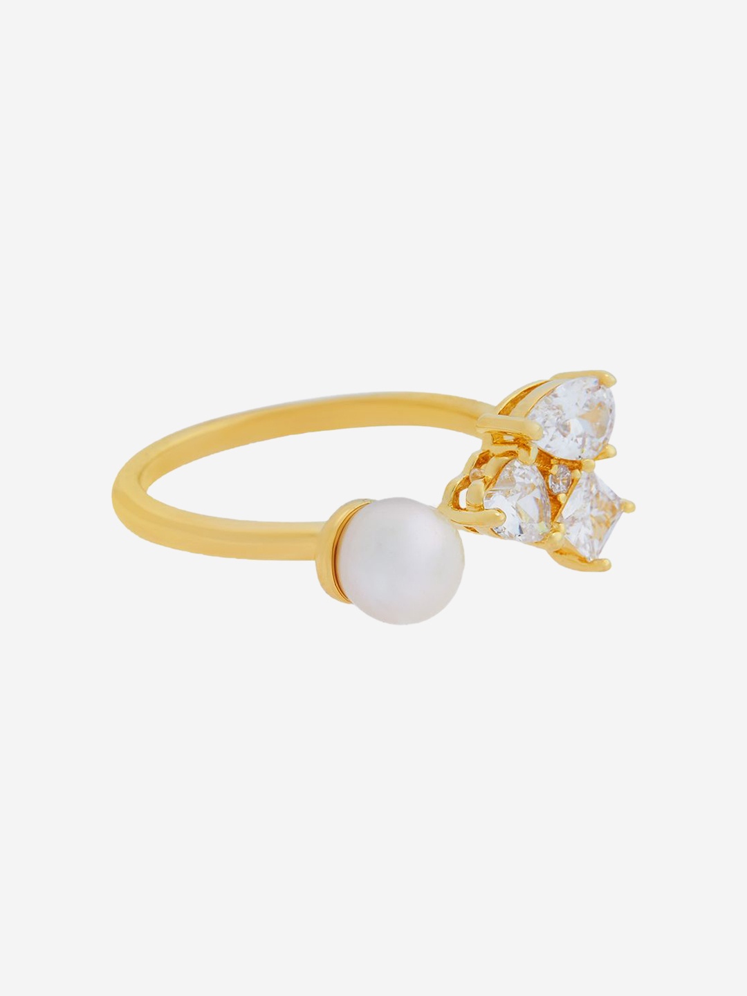 

Kushal's Fashion Jewellery Gold-Plated Zircon & Pearl Studded Finger Ring, White