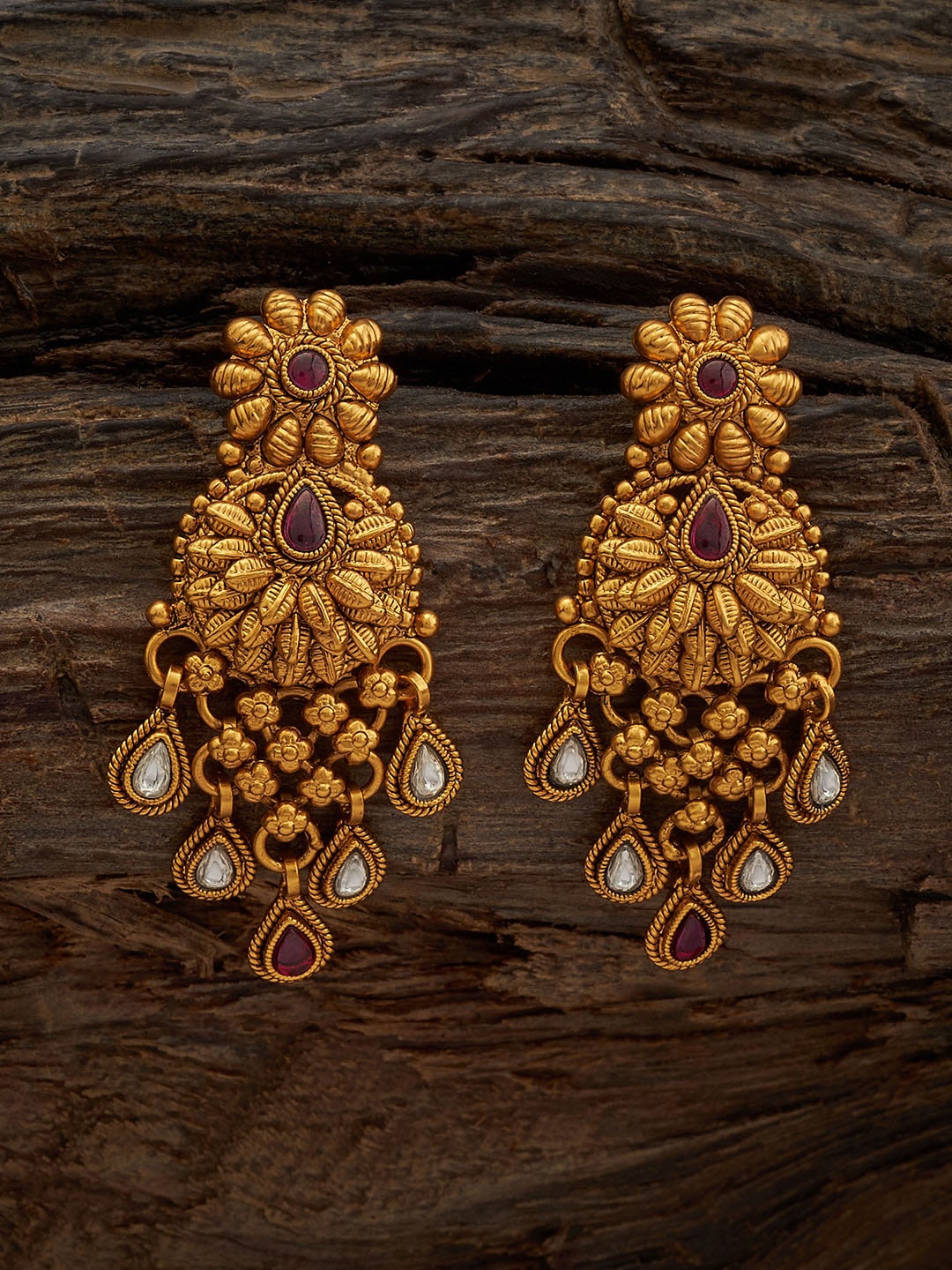 

Kushal's Fashion Jewellery Gold-Plated Classic Artificial Stones Drop Earrings, Red