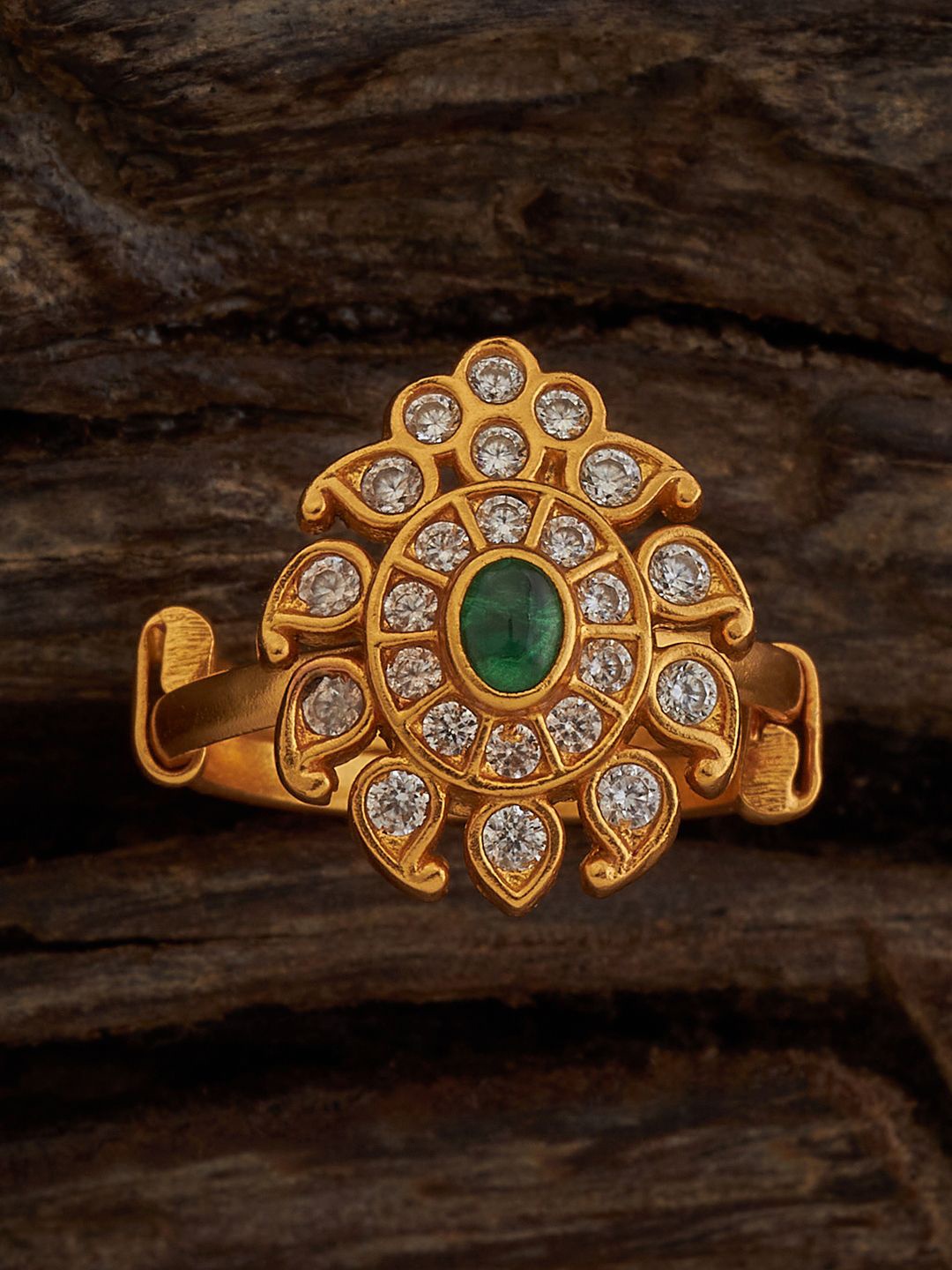 

Kushal's Fashion Jewellery Gold-Plated Stone-Studded 92.5 Silver Finger Ring