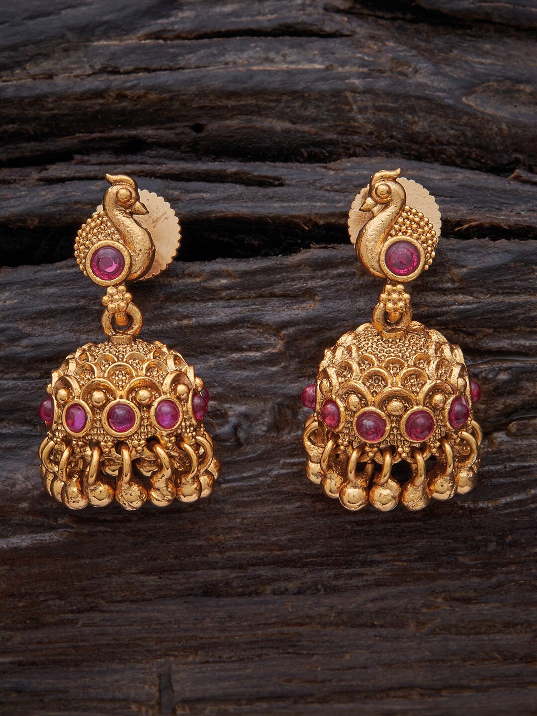 

Kushal's Fashion Jewellery Gold-Plated Antique Dome Shaped Jhumkas
