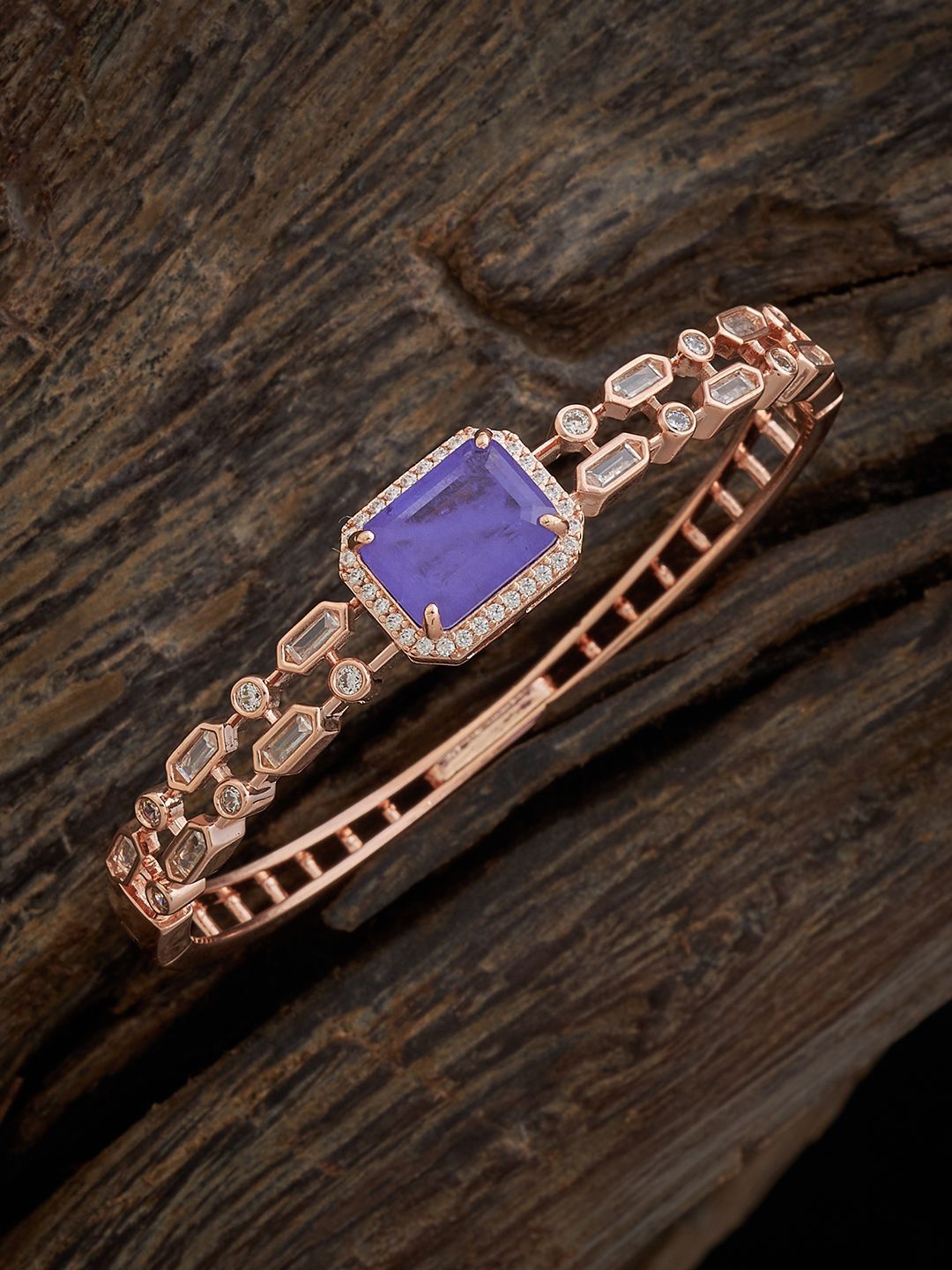

Kushal's Fashion Jewellery Cubic Zirconia Rose Gold-Plated Kada Bracelet