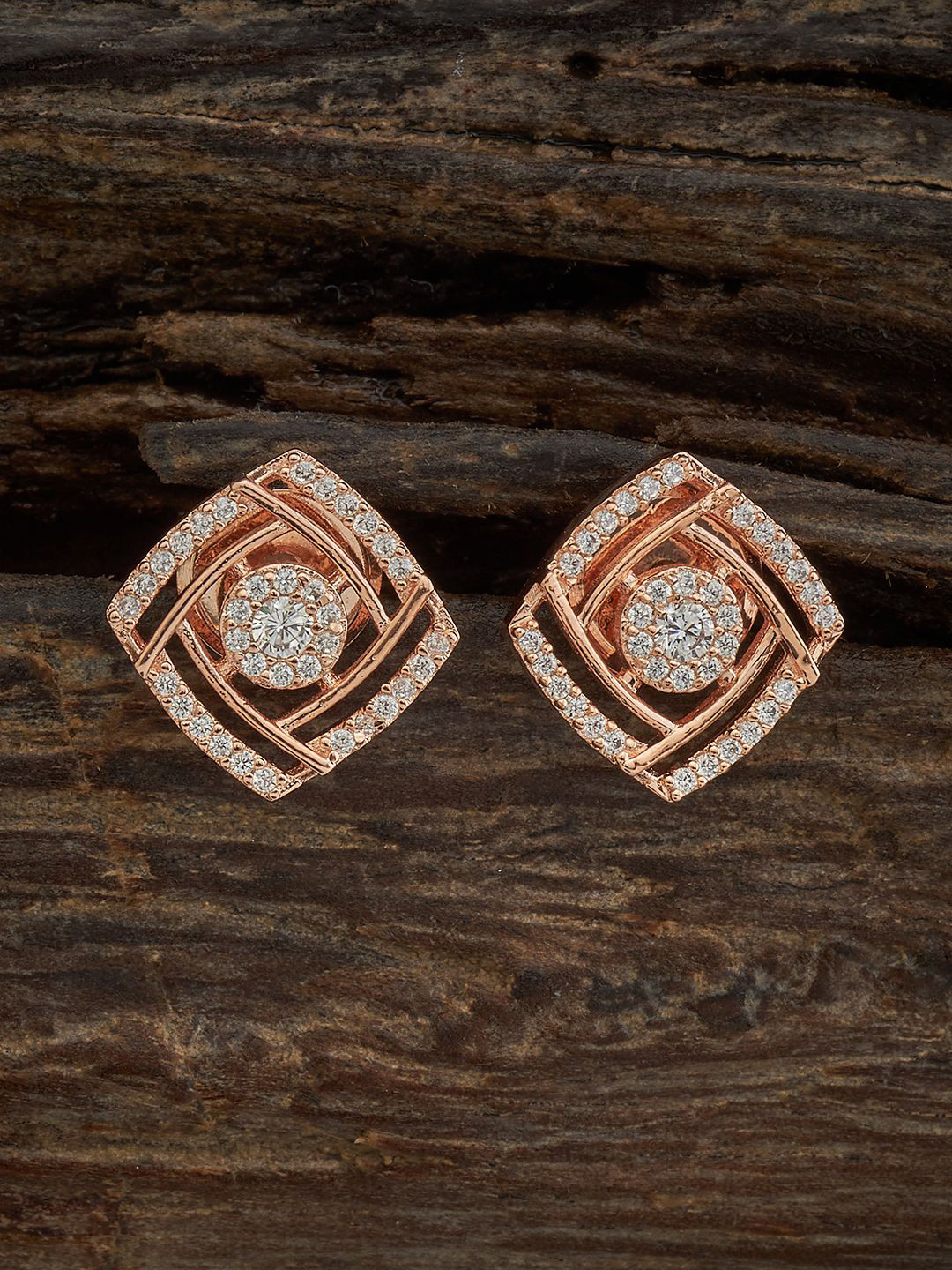 

Kushal's Fashion Jewellery Rose Gold-Plated Copper Cubic Zirconia Classic Studs Earrings, White