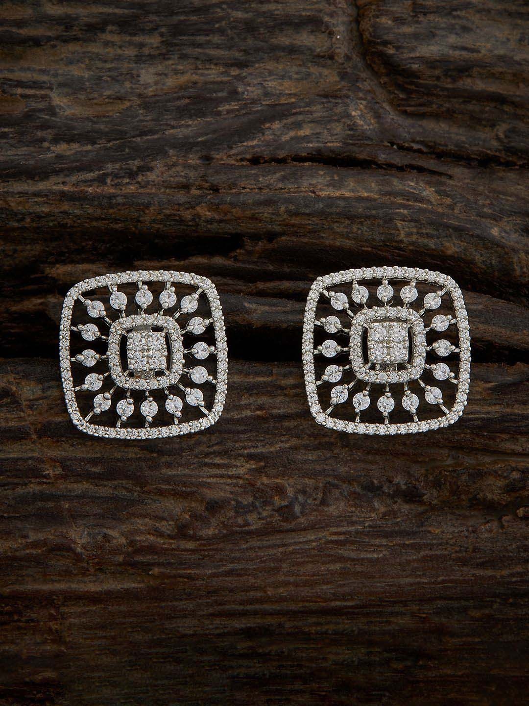 

Kushal's Fashion Jewellery Rhodium Plated Casual Zircon Studs Earrings, Silver