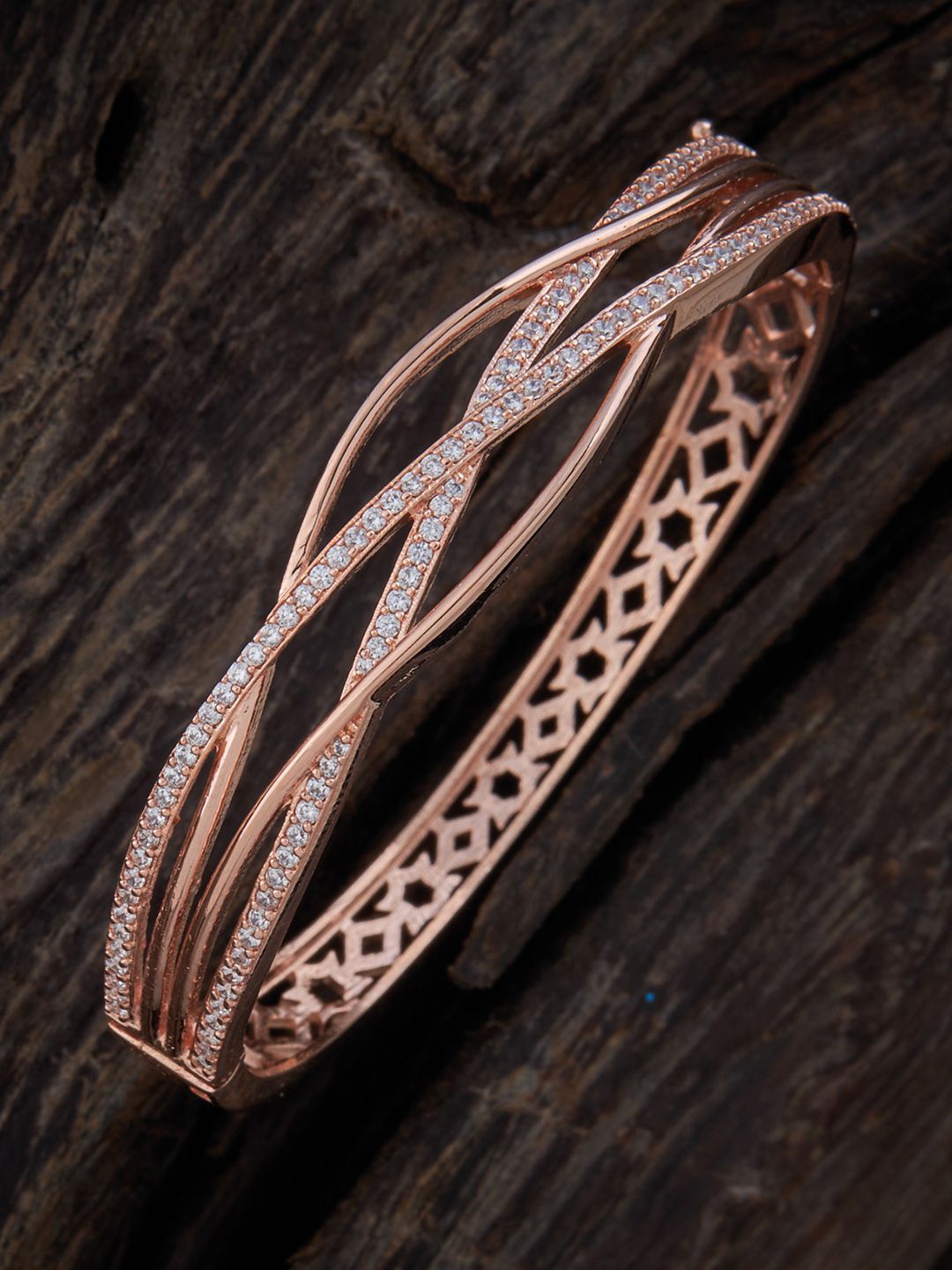 

Kushal's Fashion Jewellery Cubic Zirconia Rose Gold-Plated Kada Bracelet