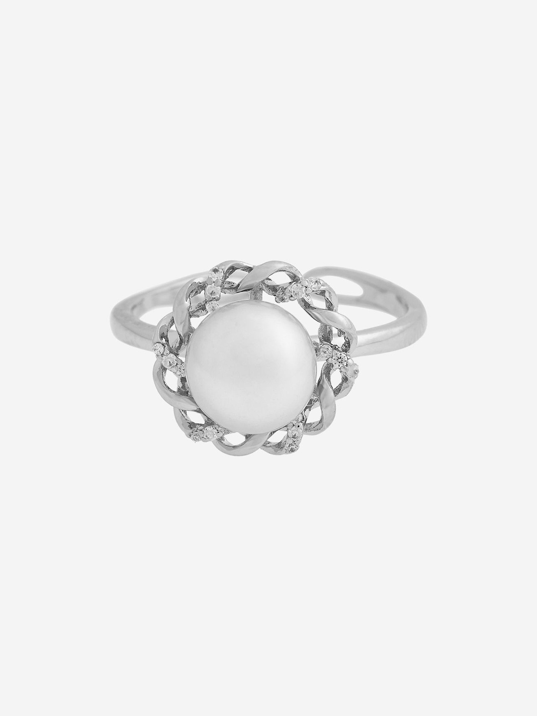 

Kushal's Fashion Jewellery Rhodium-Plated Pearl Studded Finger Ring, White