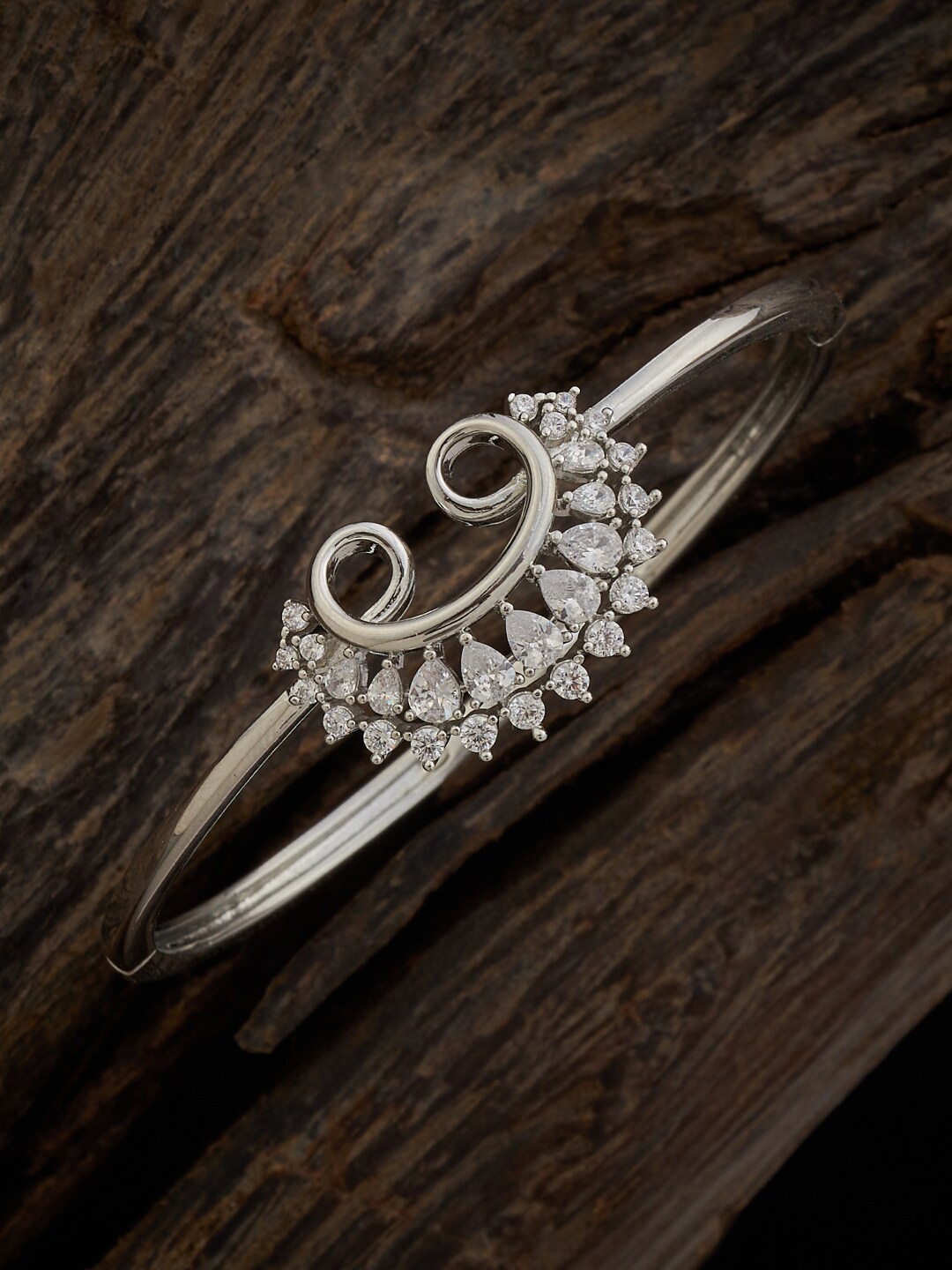 

Kushal's Fashion Jewellery Cubic Zirconia Rhodium-Plated Kada Bracelet, White