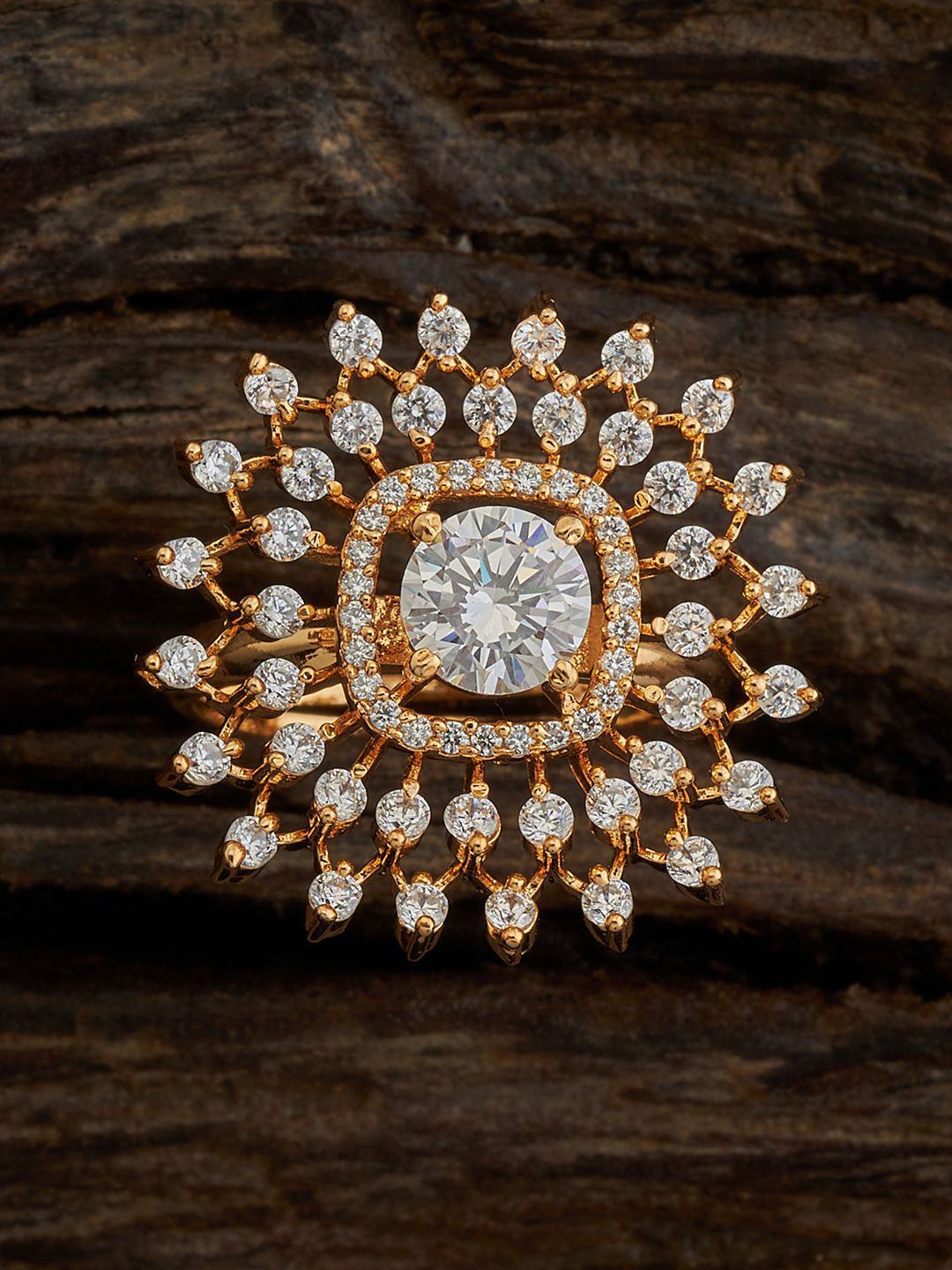 

Kushal's Fashion Jewellery Gold-Plated Stone-Studded Adjustable Zircon Finger Ring