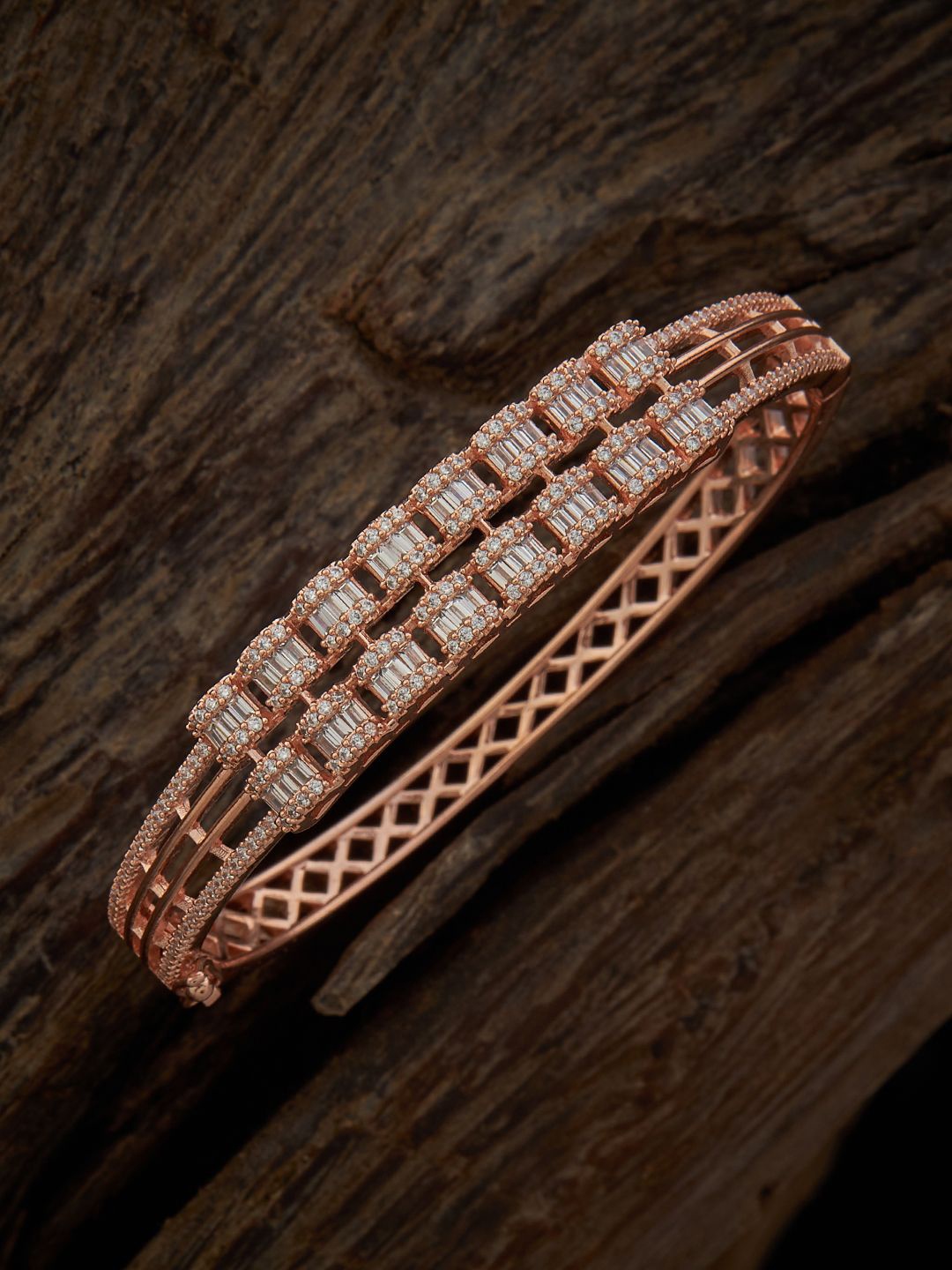 

Kushal's Fashion Jewellery Cubic Zirconia Rose Gold-Plated Kada Bracelet