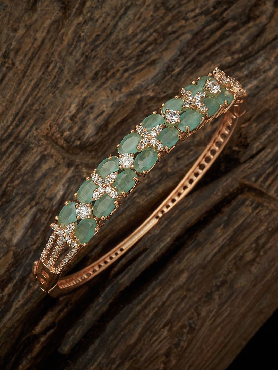 

Kushal's Fashion Jewellery Cubic Zirconia Rose Gold-Plated Kada Bracelet, Sea green