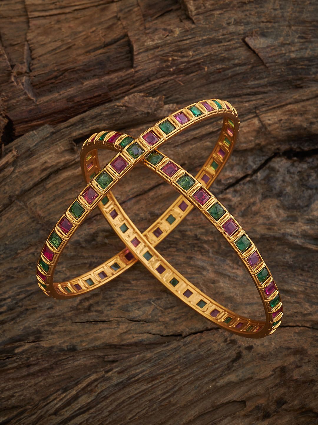 

Kushal's Fashion Jewellery Set Of 2 Gold-Plated & Stone-Studded Bangles
