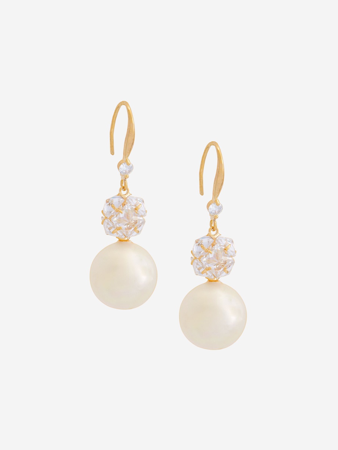 

Kushal's Fashion Jewellery Gold-Plated Cubic Zirconia Contemporary Drop Earrings