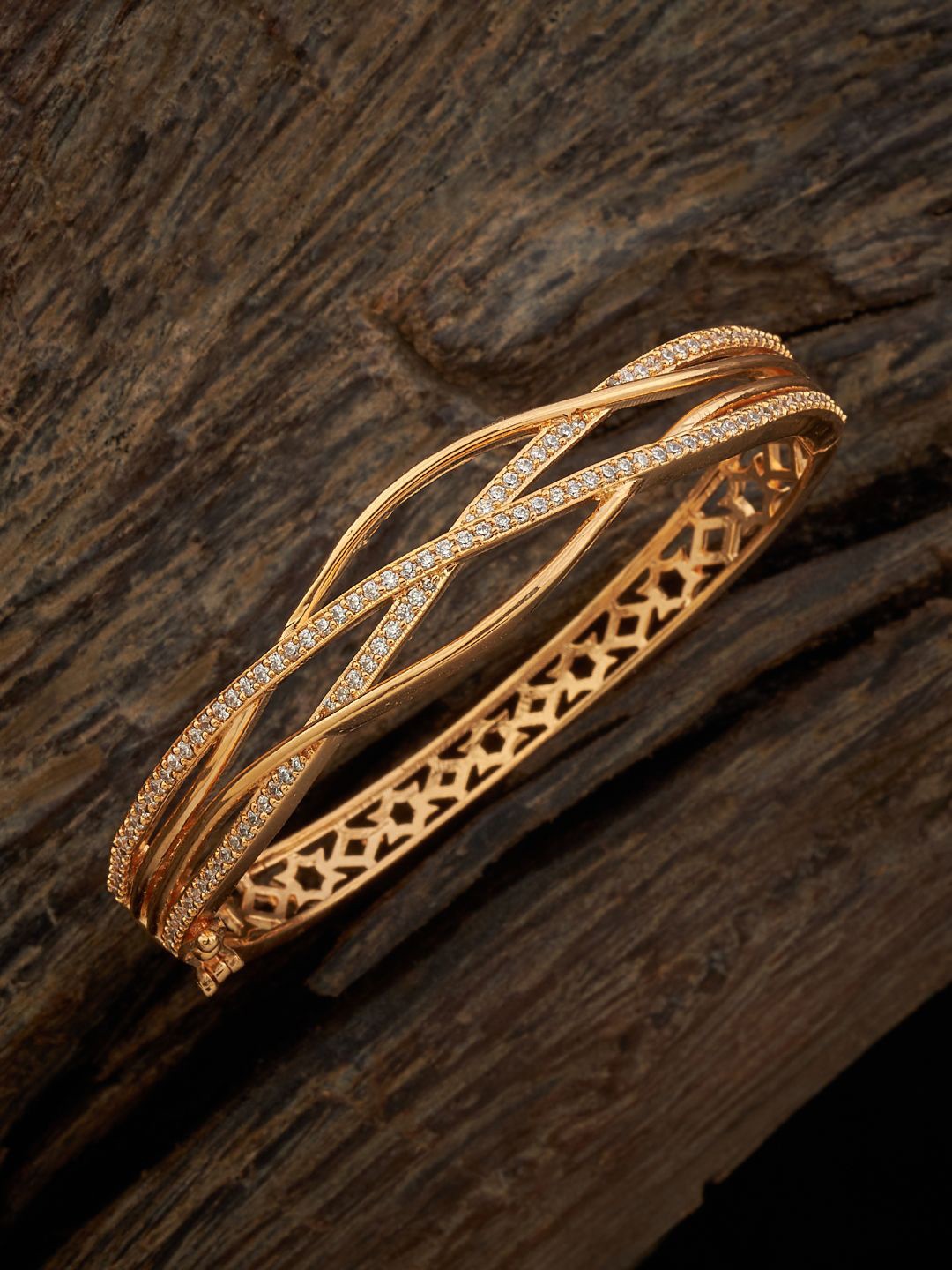 

Kushal's Fashion Jewellery Cubic Zirconia Gold-Plated Kada Bracelet