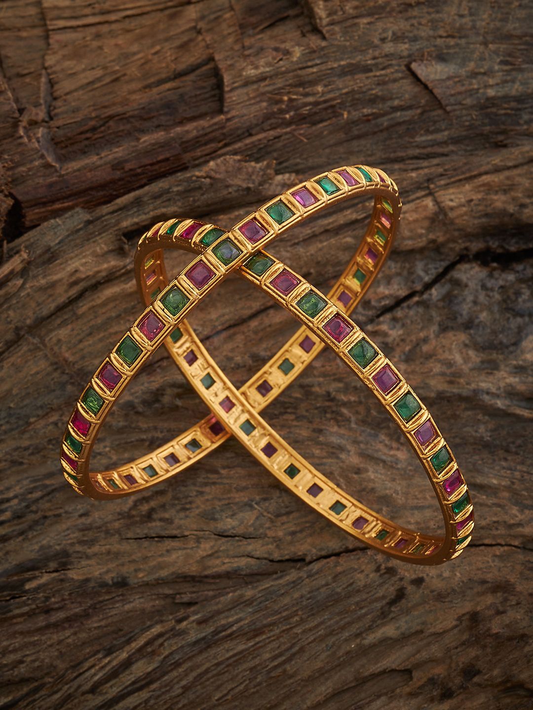

Kushal's Fashion Jewellery Set Of 2 Gold-Plated Stone Studded Bangles