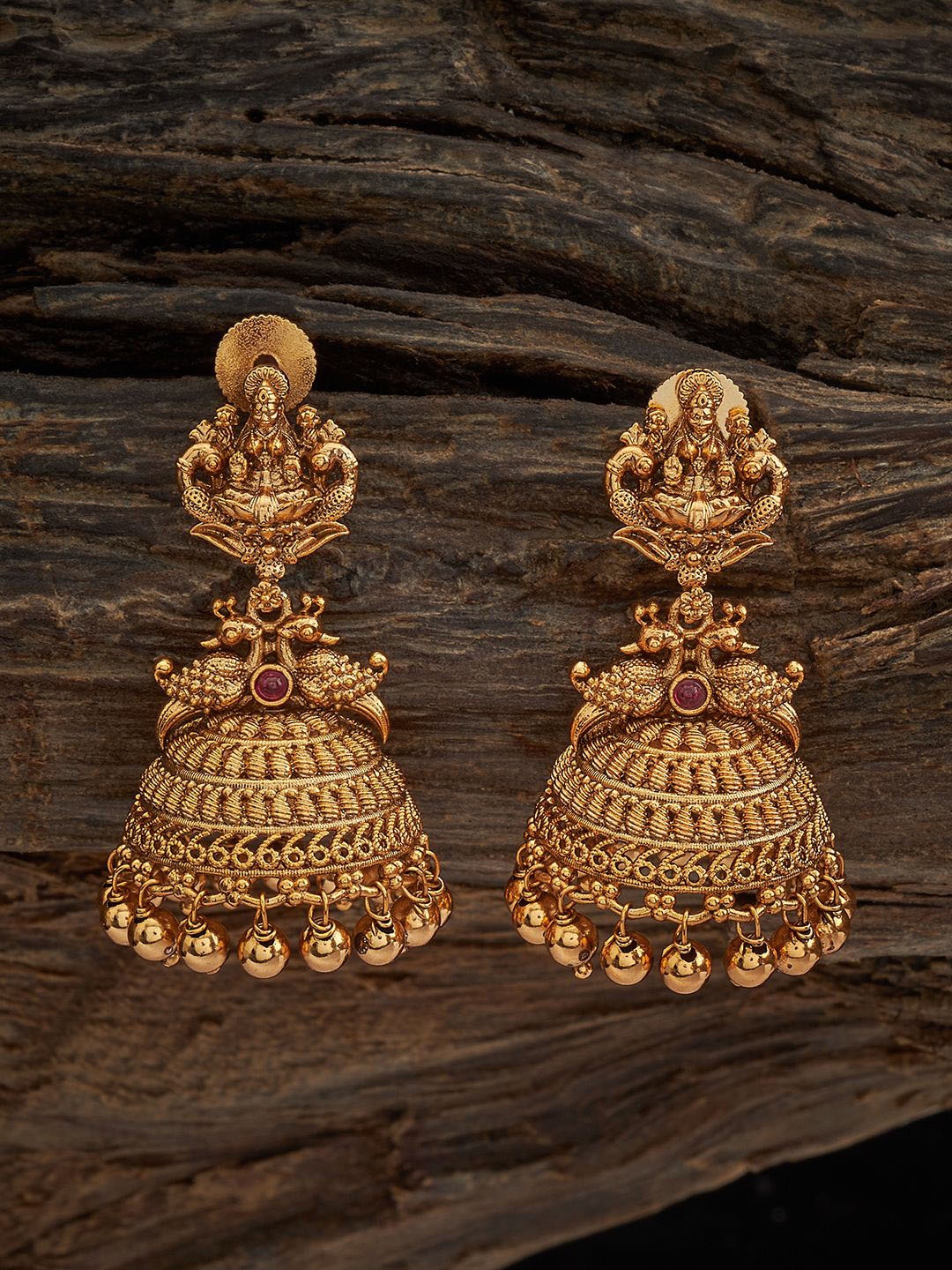 

Kushal's Fashion Jewellery Artificial Stones Gold Plated Dome Shaped Antique Jhumkas