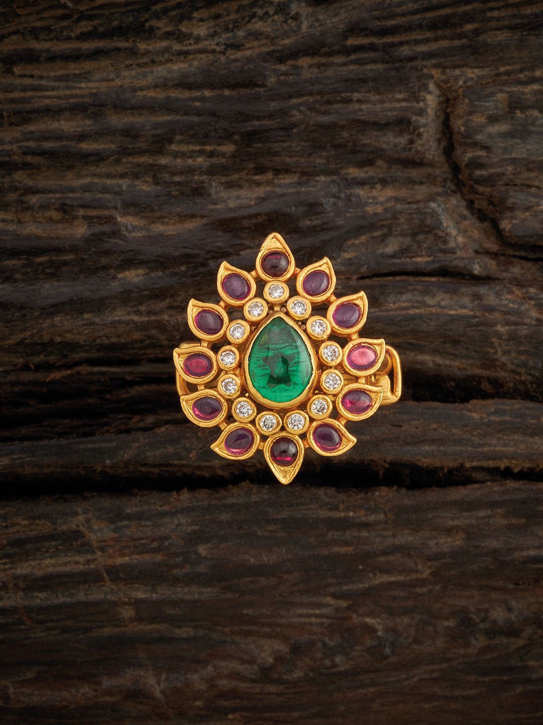 

Kushal's Fashion Jewellery Gold Plated Stone Studded Temple 92.5 Silver Finger Ring