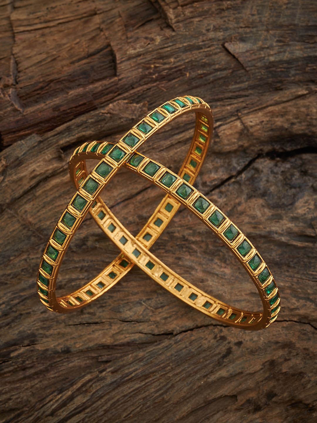 

Kushal's Fashion Jewellery Set Of 2 Gold-Plated Stone-Studded Bangles