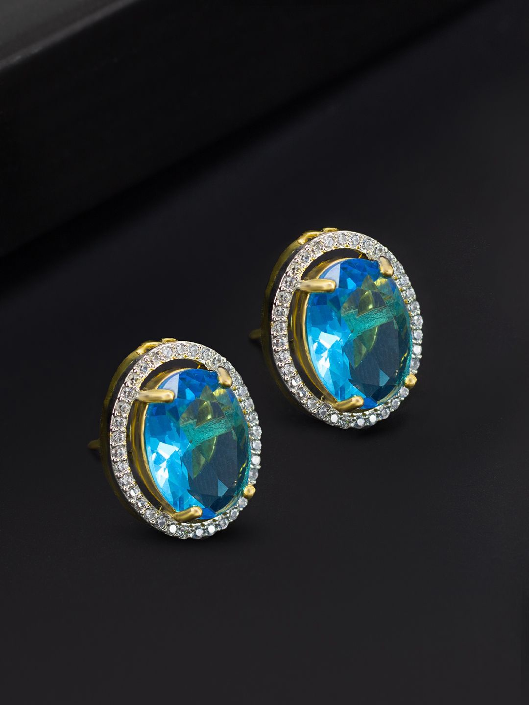 

PRIVIU Gold Plated American Diamond Oval Stud Earrings