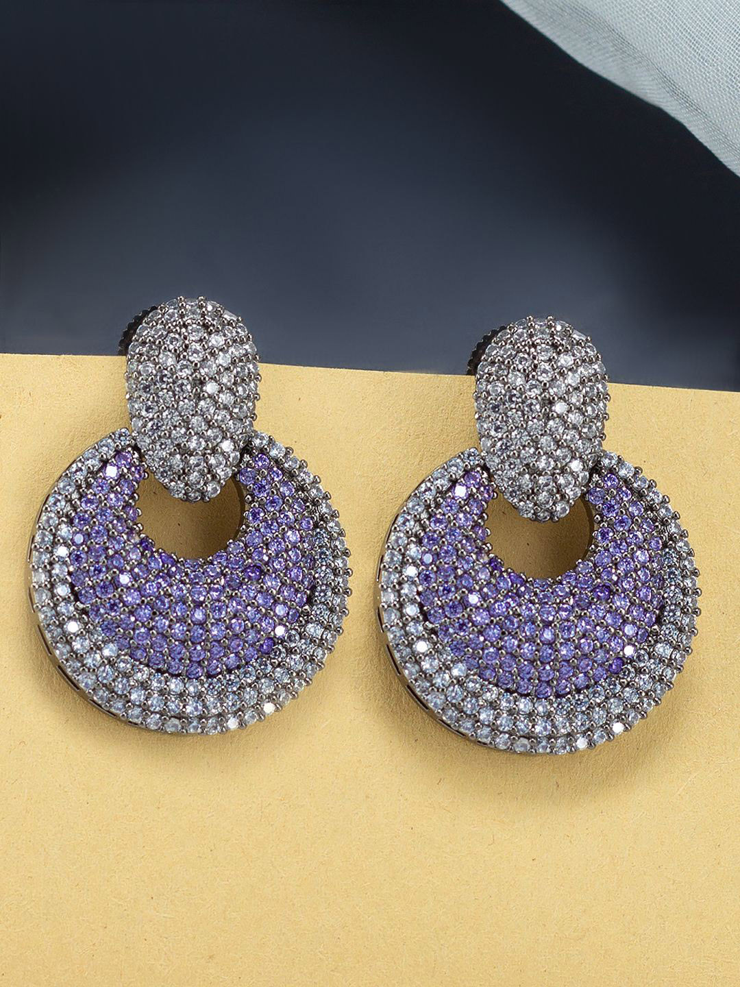 

PRIVIU Rhodium Plated Drop Earrings, Purple