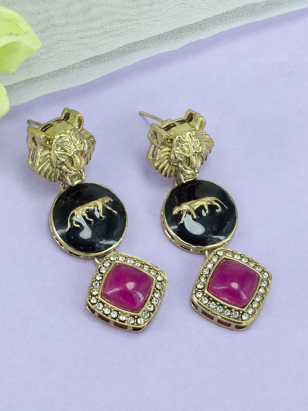 

PRIVIU Gold-Plated Animal Shaped Artificial Stones Studded Drop Earrings