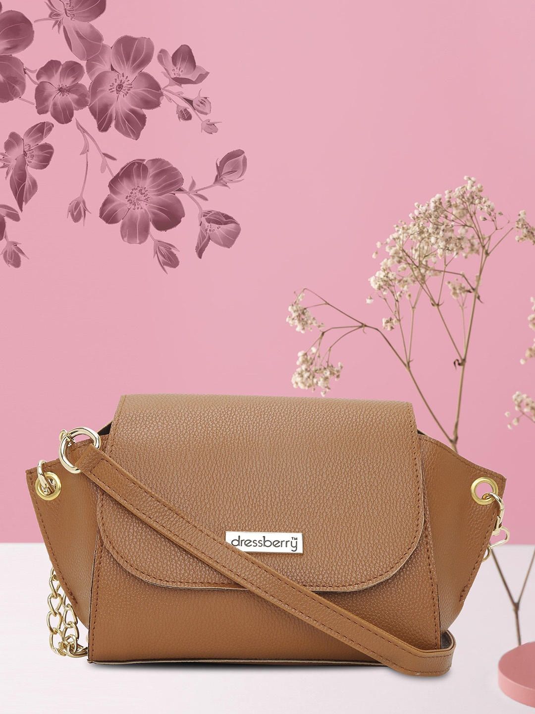 

DressBerry Women Solid Structured Sling Bag, Tan