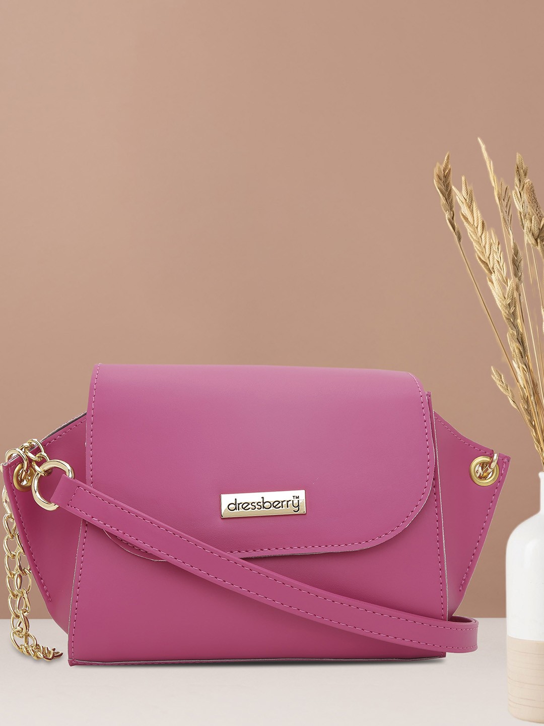 

DressBerry Women Solid Structured Sling Bag, Pink