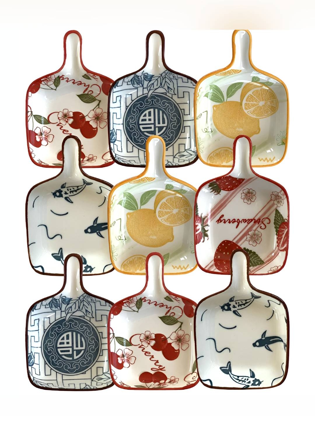 

P-Plus International Red & White 9 Pieces Printed Ceramic Plates
