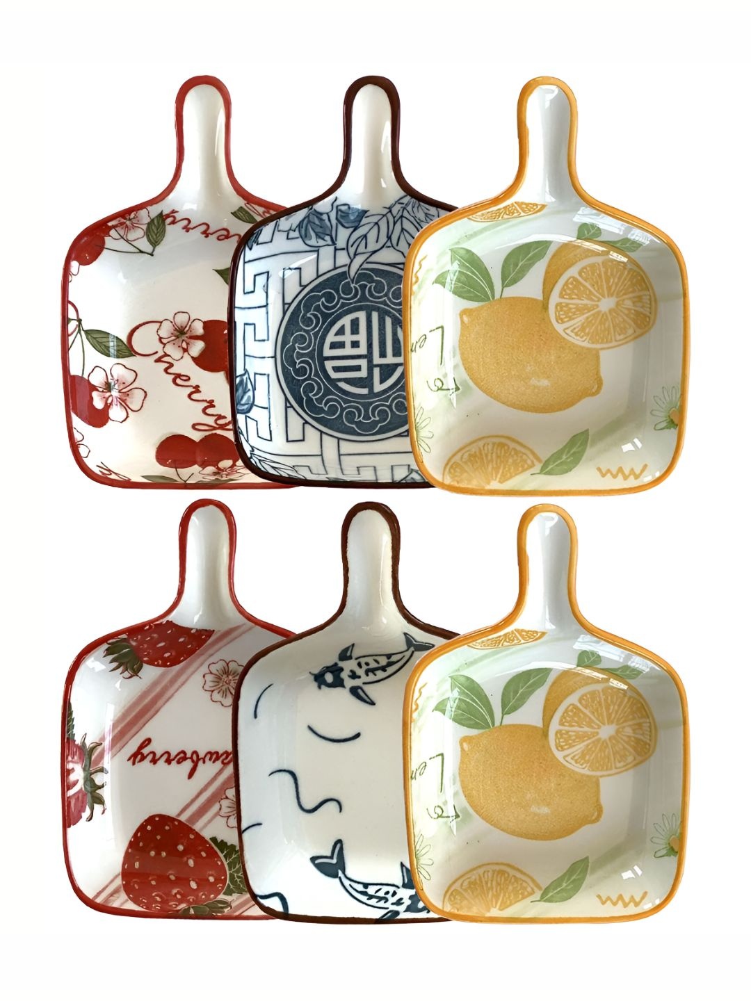 

P-Plus International White & Red 6 Pieces Printed Ceramic Plates