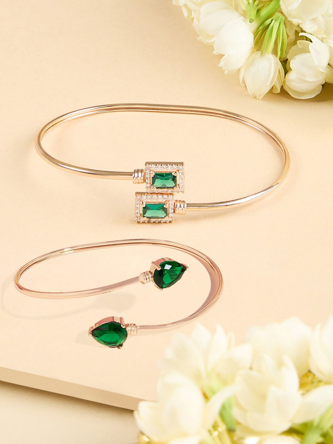 

AMI Women Set Of 2 Brass Cubic Zirconia Gold-Plated Kada Bracelets