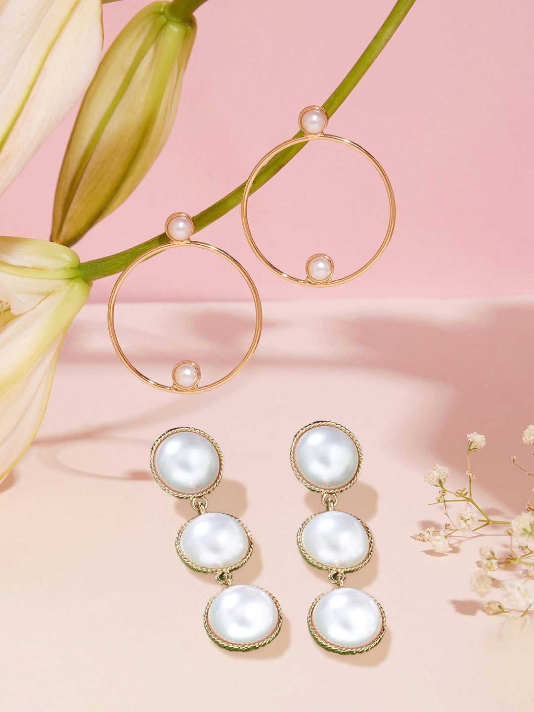 

AMI Set Of 2 Gold Plated Pearl Beaded Contemporary Drop Earrings