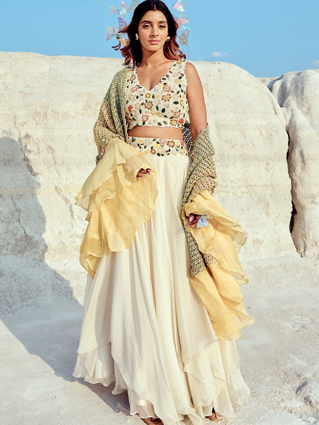 

Nikita Vishakha Embroidered Made to Measure Lehenga & Blouse With Dupatta, White